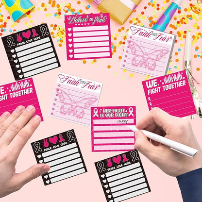 Breast Cancer Awareness Sticky Notes Gifts, 9 Pack Breast Cancer Awareness Notepads 3x3 Inches, Pink Ribbon Hope Fight Memo Post Pads School Office Supplies for Women Girls (450 Sheets)