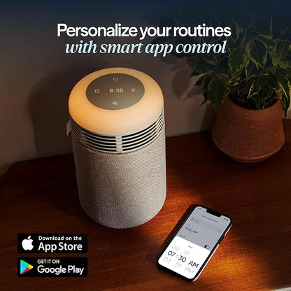 BLUEAIR Purifier for Bedroom - Mini Restful - Sunrise Clock with HEPASilent Filtration and Wake Up Light - Cleans Air and Supports Circadian Rhythm - USB-C and App Connectivity