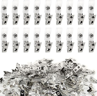 Happy Trees 100pc Metal Badge Clips with Strap Clear ID Strap Clip Adapter