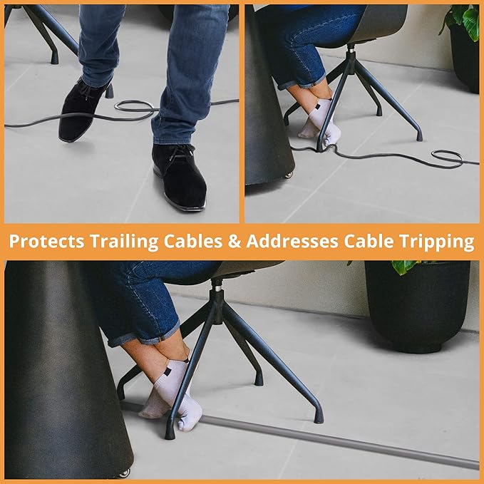 12ft Cord Cover Floor for Extension Cords, Self-Adhesive Floor Cable Cover to Protect Cables & Prevent Tripping, PVC Cord Hider Protector, Internal Wire Management Channel Diameter: 0.39", Grey