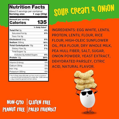 Todd's Better Snacks Egg-Cellent Protein Puffs, Sour Cream & Onion – 12g Protein, Gluten-Free, Paleo-Friendly, Baked, GLP-1 Compliant – Healthy Snack, Made with Egg Whites – 2.5 Oz (Pack of 4)