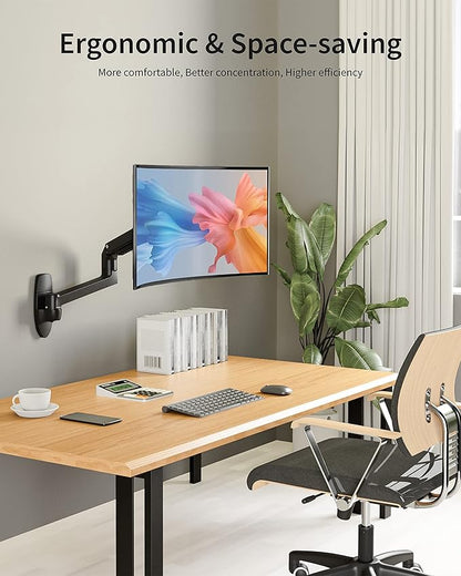 Monitor Wall Mount for Flat or Curved Screens up to 38" Within 25 lbs, Full Motion Adjustable Monitor Arm Wall Mount with Cable Management, VESA 75x75/100x100mm, Black