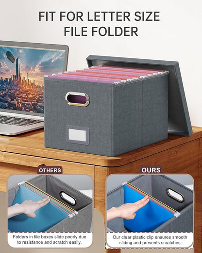 4 Pack File Storage Organizer, Document Organizer, Portable File Box with Lid, Fit for Letter/Legal File Folder Storage,Dark Gray-Box only