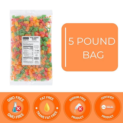Kervan Candy Bebeto Sour Gummy Bears - Fruity & Soft Gummy Candy Bulk for Kids, Gift Snacks and Parties - Sour Gummy Bears Party Size Bag (5 lbs)