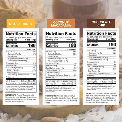Prolon Fasting Bars | 5g Protein, 7g Fiber | Keto-Friendly, Gluten-Free, Dairy-Free, Plant-Based | Nutrition for Intermittent Fasting | Variety Pack | Nuts & Honey, Chocolate Chip, Coconut Macadamia (24 Count)