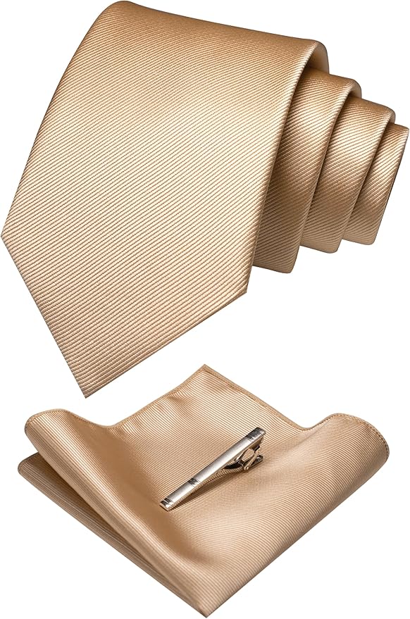 JEMYGINS Solid Color Formal Necktie and Pocket Square Tie Clip Sets for Men