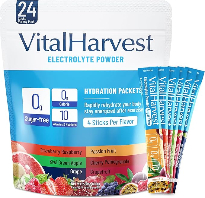 24 Sticks Electrolytes Powder Packets No Sugar Hydration Packets Electrolyte Liquid Daily IV Drink Mix with Strawberry Raspberry, Passion Fruit, Kiwi Green Apple, Cherry Pomegranate, Grape, Grapefruit