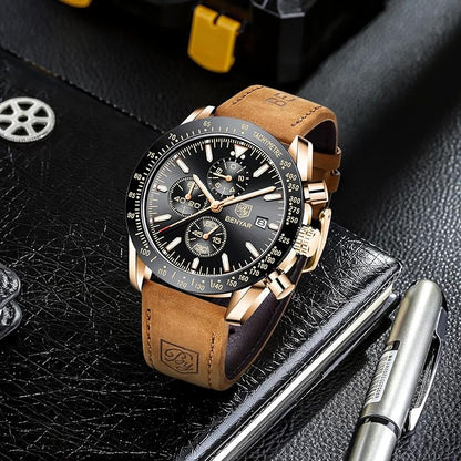 BY BENYAR Watch for Men Analog Quartz Chronograph Waterproof Luminous Designer Mens Wrist Watches Business Work Sport Casual Dress Watch with Silicone Strap Elegant Gifts for Men