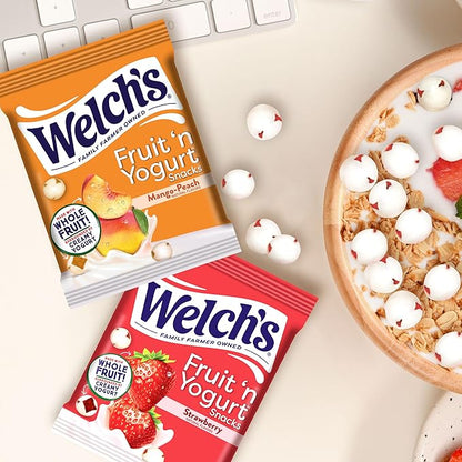 Welch's Fruit Snacks, Fruit 'n Yogurt Variety Pack, Strawberry, Mango Peach, Gluten Free, Bulk Pack, Single Serve, 0.7 oz Bags (Pack of 40)