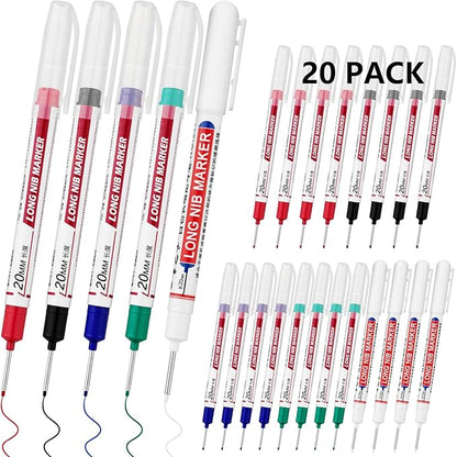 20 PCS Long Head Deep Hole Marker Pens,20mm Long Nib Marker, Longs Nose Markers, Waterproof Construction Markers Marking Tool,Permanent Markers Carpenter Ink marker Pens,Metal marking Pens