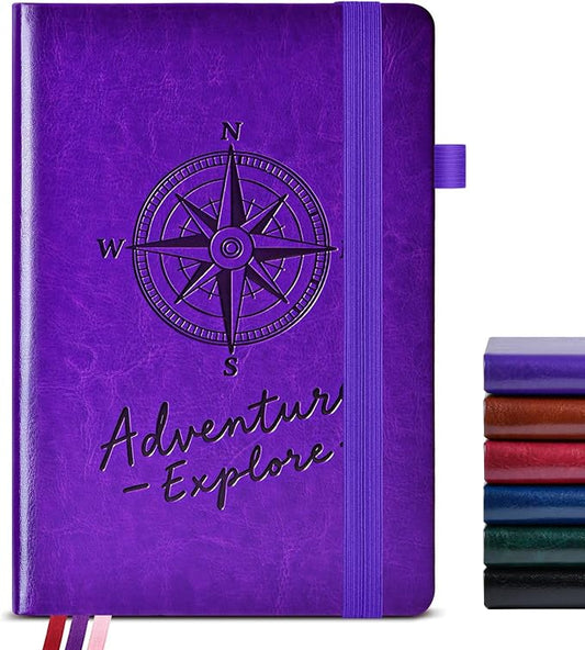 Lined Journal Notebook for Women Men, 160 Pages, A5 Hardcover Vintage Leather Journaling Notebooks for Work, School, Note Taking, Travel, Bible Study, Daily Diary for Writing 5.8"x8.5" (Purple)