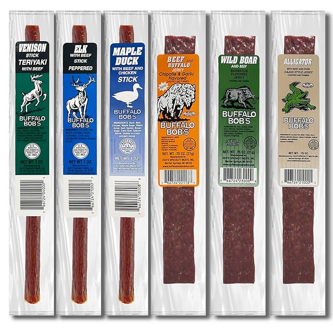 Buffalo Bob's Wild Game Exotic Snacks (6 Pack) | Beef Jerky Gift Set | Meat Gifts for Men | Variety Sampler Pack for Dad | Bison Jerky Exotic | Snack Baskets for Men | Flavor Pack