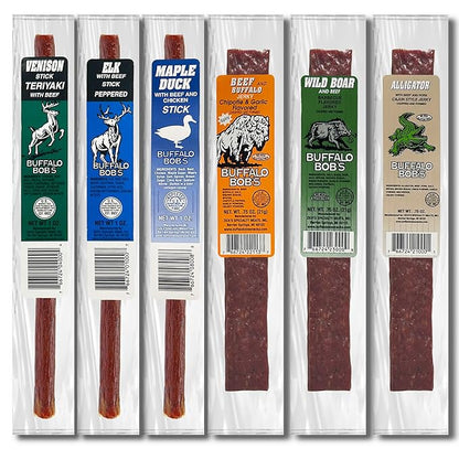 Buffalo Bob's Wild Game Exotic Snacks (6 Pack) | Beef Jerky Gift Set | Meat Gifts for Men | Variety Sampler Pack for Dad | Bison Jerky Exotic | Snack Baskets for Men | Flavor Pack