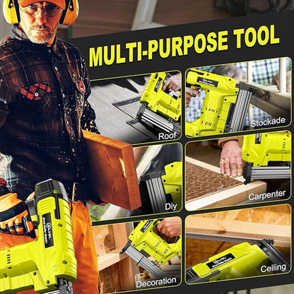 SILVEL 21V Cordless Nail Gun, 2-in-1 Electric Brad Nailer Stapler Gun with 2 * 5.0Ah Battery Powered, 1000pcs Nails, 18GA Staples,for Woodworking, Home Improvement, Carpentry, DIY Project Green