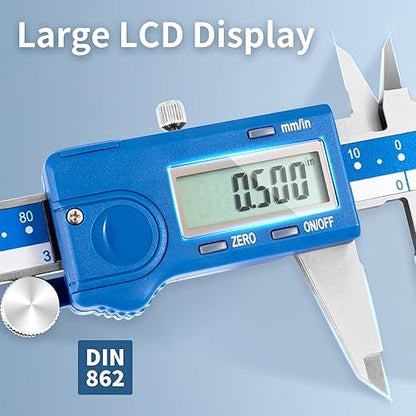 Dasqua Left-Handed Digital Caliper 0-12"/0-300mm Stainless Steel with Large LCD Screen, Dual Reading in/mm, Accuracy ±0.0016"/0.04mm, Resolution 0.0005"/0.01mm, High Precision Caliper Measuring Tool