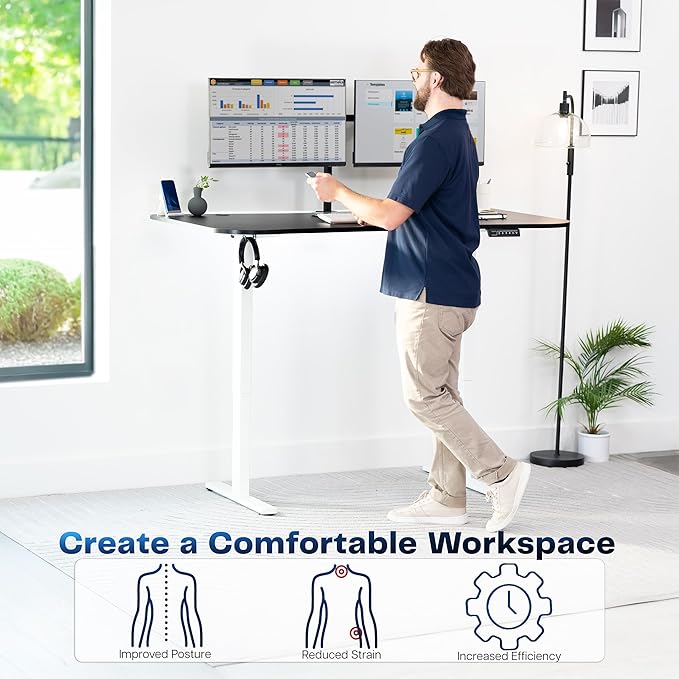 VIVO Electric 63 x 32 in Standing Desk, Memory Height Adjustment, 1B Series, Black Top White Frame, DESK-KIT-1W1B