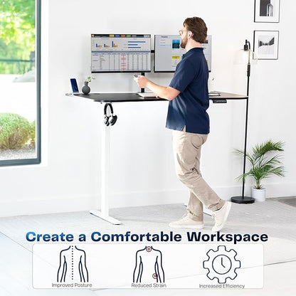 VIVO Electric 63 x 32 in Standing Desk, Memory Height Adjustment, 1B Series, Black Top White Frame, DESK-KIT-1W1B