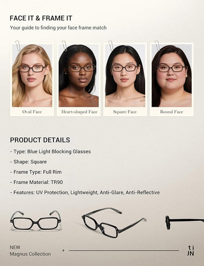 TIJN Olisa Blue Light Blocking Glasses for Women Men,Oval Glasses Frame Bluelight Glasses for Gaming/Computer/Screen