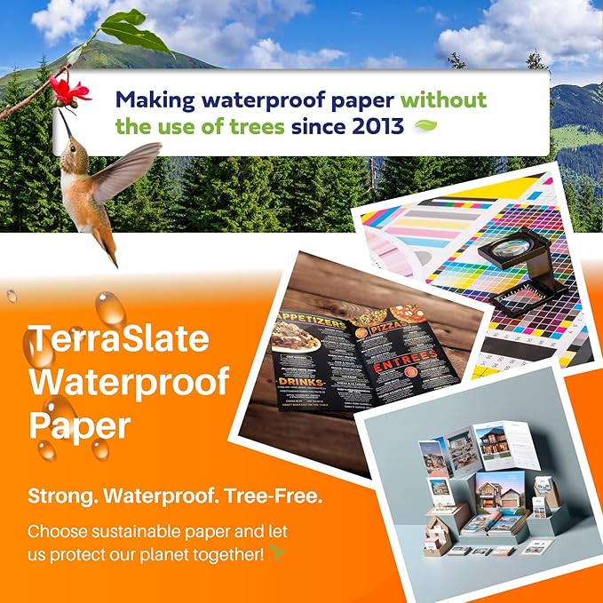 TerraSlate Weatherproof Printer Paper - 8 MIL, 8.5” x 11” (250 Sheets) | Waterproof Paper for Holiday Cards, New Year Invitations, and Winter Outdoor Use
