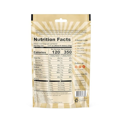 True Dates Candy Dates - Creamy Peanut Butter - Dates With Candy Flavor, Vegan, No Added Sugar, Gluten Free - 3.5oz Bags (4 Pack)