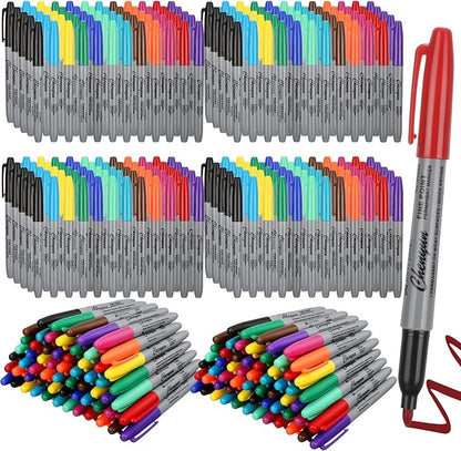 Teling 288 Pcs 12 Colors Permanent Markers Fine Colored Markers Assorted Colors Marker Pens Waterproof Works on Paper, Plastic, Wood, Metal and Glass for Adult Coloring Doodling