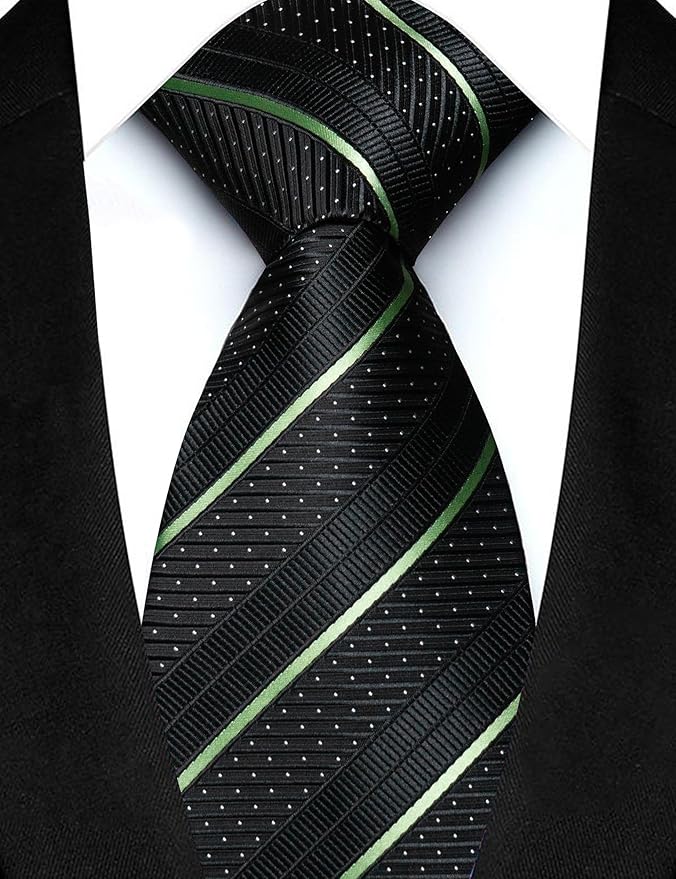 JEMYGINS Mens Striped Tie and Lapel Pin Necktie Pocket Square with Tie Clip Sets for Business Casual 4PCS