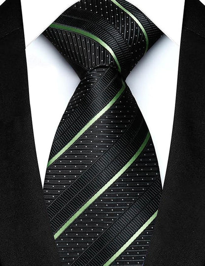 JEMYGINS Mens Striped Tie and Lapel Pin Necktie Pocket Square with Tie Clip Sets for Business Casual 4PCS