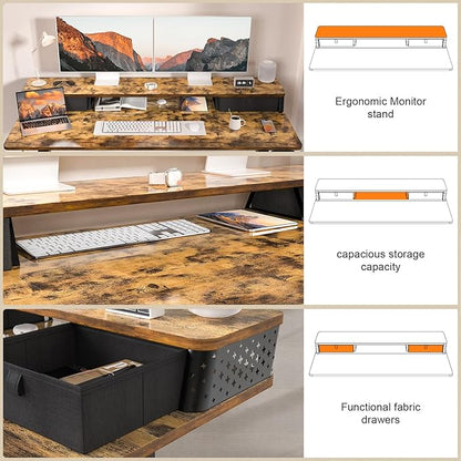 55 x 24 Inch Standing Desk with 2 Drawers, Easily Assembled Height Adjustable Desk, Ergonomic Sit to Stand Electric Desk for Home Office Workstation, Rustic Brown