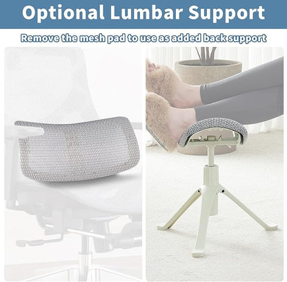 Under Desk Footrest, 2-in-1 Height Adjustable Rotatable Ergonomic Under Desk Foot Rest Ottoman, Rolling Leg Rest Stool with Breathable Mesh and Nylon Frame for Home Office