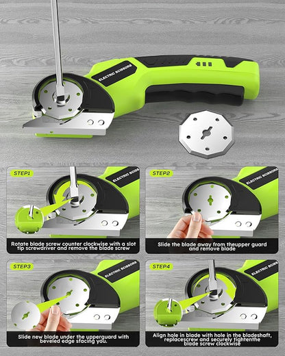 Cordless Electric Scissors, 4.5V Cardboard Cutter with Safety Lock and 2 Blades,Rechargeable Box Cutter for Fabric,Plastic, Gifts for Men,Women