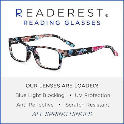 Readerest 2.25 Blue Light Reading Glasses - Lightweight Computer Glasses - Eye Strain, UV Glare Protection (Floral)