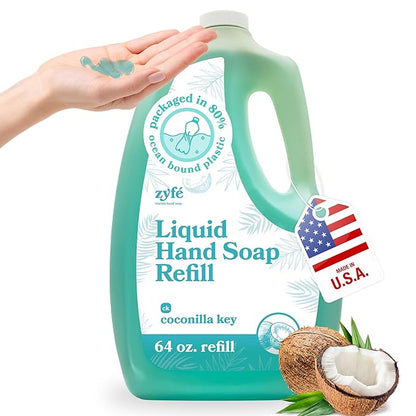 Vitamin infused Liquid Hand Soap Refill - Natural Plant Derived Moisturizing Handsoap with Essential Oil Fragrance Coconilla Key - Soft Hand Wash for Kitchen & Bathroom - Lush Soft Soap 64oz