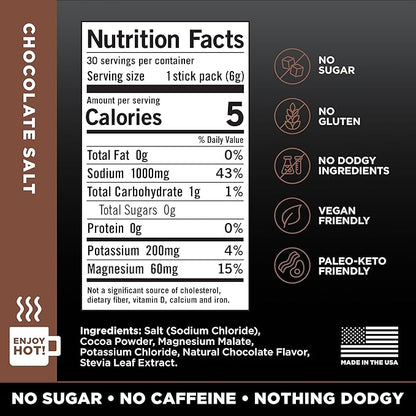 LMNT Zero Sugar Hot Chocolate or Coffee Mixer - Chocolate Salt | Drink Mix | 12-Count