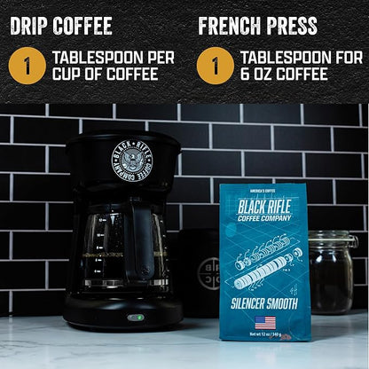 Black Rifle Coffee Company Silencer Smooth, 12oz Bag, Ground Coffee Light Roast - Roasted Blend Made from Arabica Beans - Colombian & Brazilian Beans - Veteran Founded & American Made