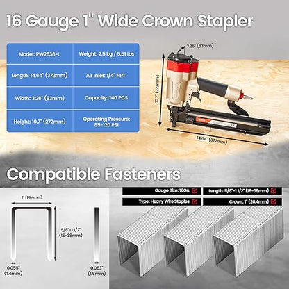meite 16 Gauge 1-Inch Wide Crown Staples 3/4'' Leg, Galvanized P-Type Heavy Duty Construction Staples for Stapler Gun - Roofing Subflooring House-Wrap, Strong Holding & Tear-Resistance, 10,000 PCS