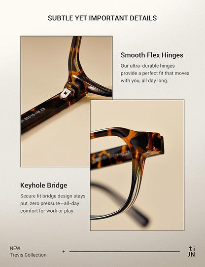 TIJN Blue Light Blocking Glasses for Women Men TR90 Rectangle Frame and Chic Preppy Style Computer Screen Glasses