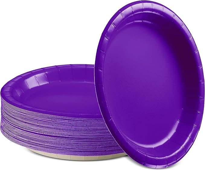 Disposable Paper Plates Purple, 6 3/4 Inches Paper Dessert Plates, Strong and Sturdy Disposable Plates for Party, Dinner, Holiday, Picnic, or Travel Party Plates, Pack of 50