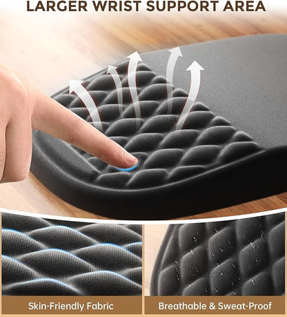 AUEDROT Ergonomic Mouse Pad with Wrist Rest 2 in 1 Mousepad with Wrist Support, Memory Foam Desk Mouse Mat with Massage Nubs & Gel PU Non-Slip Base, Suitable for Office & Gaming, Black