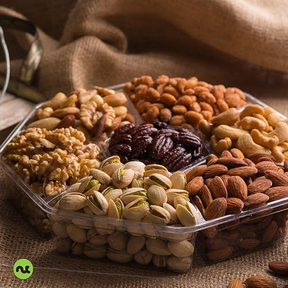 NUT CRAVINGS Gourmet Collection - Christmas Treats Nuts Gift Basket with Happy Holiday Ribbon (7 Assortments) Food Arrangement, Healthy Snack Care Package, Food Assortments