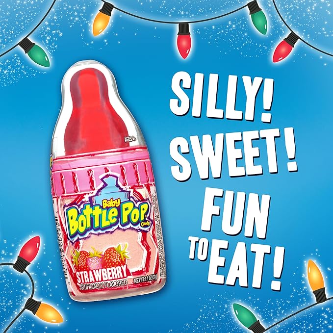 Baby Bottle Pop Christmas Candy Variety Pack - 10 Ct Bulk Lollipops with Dipping Powder - Full Size, Individually Wrapped Hard Candy, Stocking Stuffers, Gifts, Party Favors for Kids