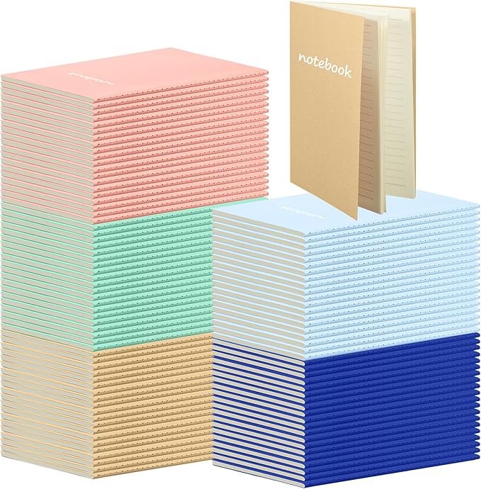 Mimorou 100 Pcs Kraft Notebook Journals 5.5 Inch x 8.3 Inch A5 Softcover Notebooks Bulk for Writing Sketch Office Notepad with 60 Pages 30 Sheets (Multicolor,Lined)(Bright Color,Notebook, Lined)