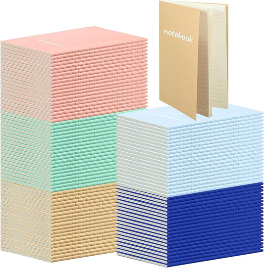 Mimorou 100 Pcs Kraft Notebook Journals 5.5 Inch x 8.3 Inch A5 Softcover Notebooks Bulk for Writing Sketch Office Notepad with 60 Pages 30 Sheets (Multicolor,Lined)(Bright Color,Notebook, Lined)