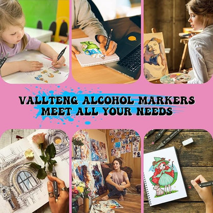 alchilalart 100 color alcohol base markers, alcohol marker set with base, double head alcohol sketch drawing markers animation for adults and children