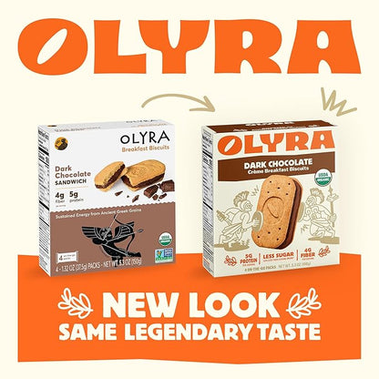 Olyra Dark Chocolate Sandwich Breakfast Biscuits, Healthy Snacks for Kids and Adults, Low Sugar, High Fiber Cookies, Organic Kids Snacks, with Ancient Greek Grains, USDA Certified Organic, Non GMO, 12 Packs