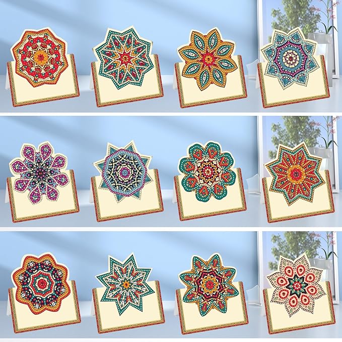 jinglinhh 12pcs DIY Mandala Diamond Art Painting Greeting Cards with Envelopes, DIY Card Making Kits for Adults, Diamond Art Christmas Cards for Birthday Holiday Postcards Craft Gifts