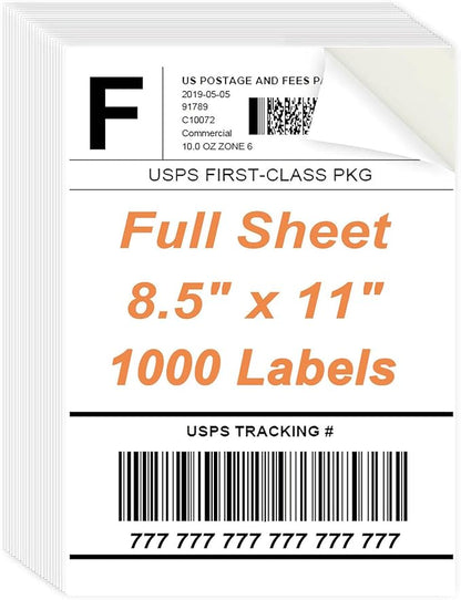 8.5" x 11" Sticker Paper for Inkjet Printers - 1000 Sheets Full Sheet Shipping Labels Printable Full Page Labels 8.5×11 White Sticker Paper for Laser Printing - Matte | Laser Inkjet Printer Labels - TrueDesk