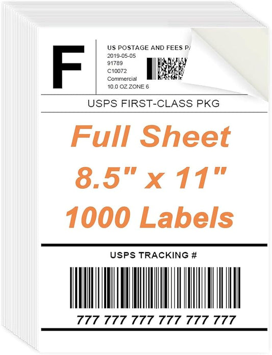 8.5" x 11" Sticker Paper for Inkjet Printers - 1000 Sheets Full Sheet Shipping Labels Printable Full Page Labels 8.5×11 White Sticker Paper for Laser Printing - Matte | Laser Inkjet Printer Labels - TrueDesk