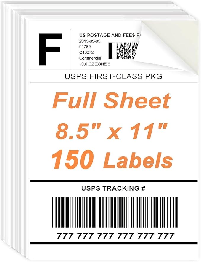 8.5" x 11" Sticker Paper for Inkjet Printers - 150 Sheets Full Sheet Shipping Labels Printable Full Page Labels 8.5×11 White Sticker Paper for Laser Printing - Matte | Laser Inkjet Printer Labels - TrueDesk