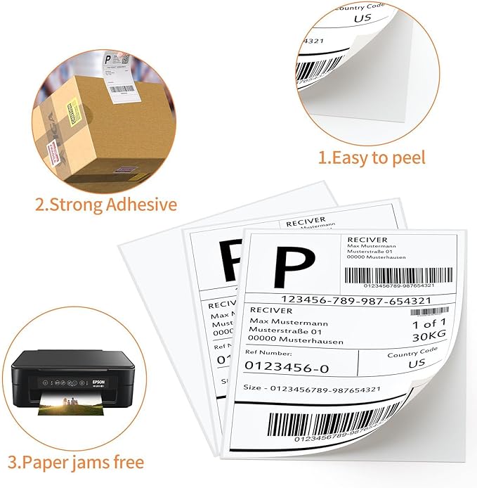 8.5" x 11" Sticker Paper for Inkjet Printers - 300 Sheets Full Sheet Shipping Labels Printable Full Page Labels 8.5×11 White Sticker Paper for Laser Printing - Matte | Laser Inkjet Printer Labels - TrueDesk