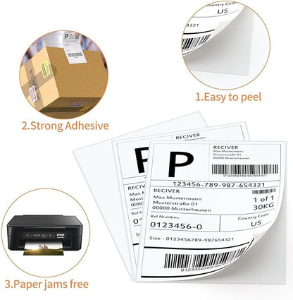 8.5" x 11" Sticker Paper for Inkjet Printers - 300 Sheets Full Sheet Shipping Labels Printable Full Page Labels 8.5×11 White Sticker Paper for Laser Printing - Matte | Laser Inkjet Printer Labels - TrueDesk